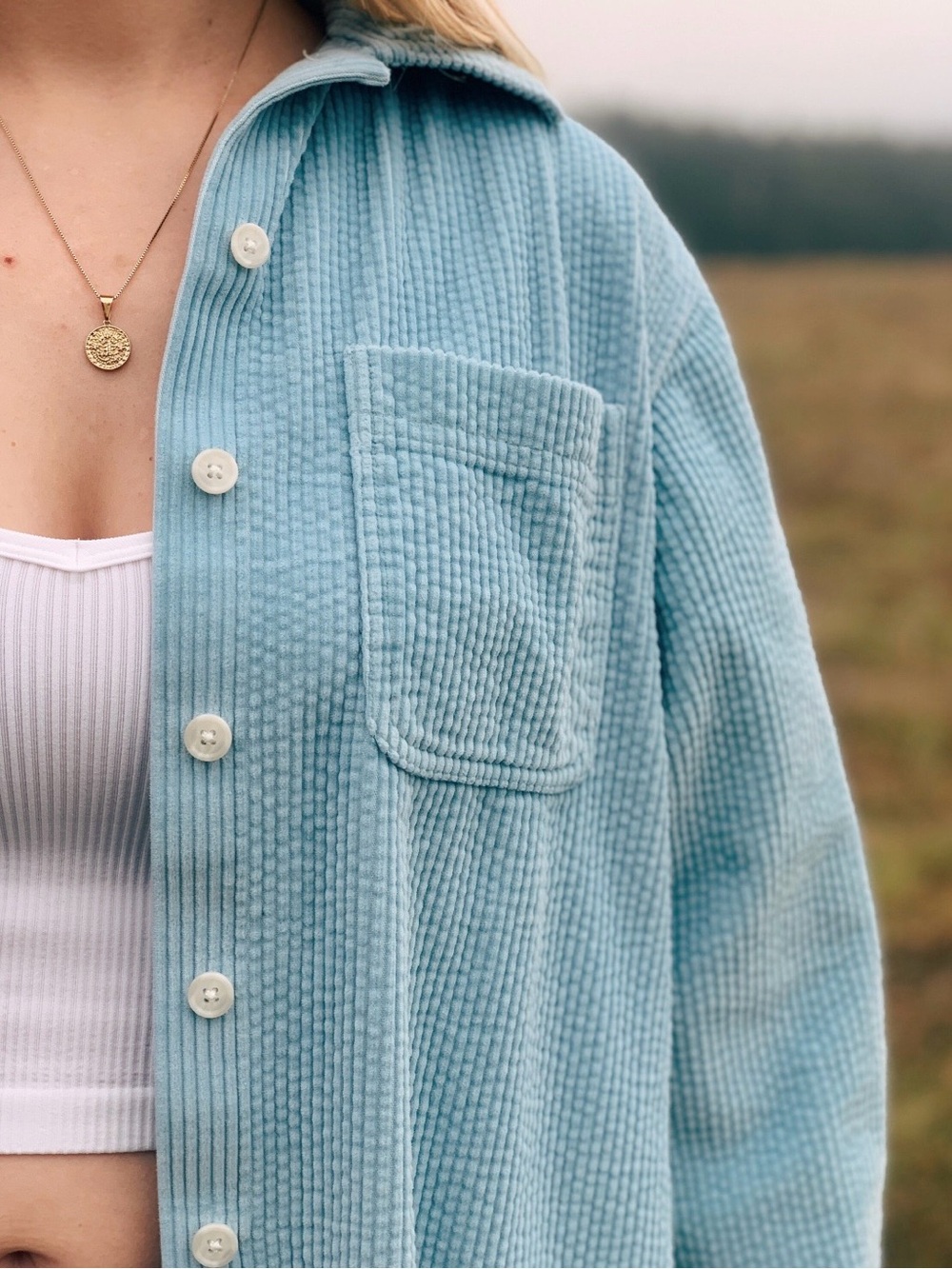 LL Bean Light Blue Wide-Wale Corduroy Shirt Jacket Shacket XL - Picture 4 of 4